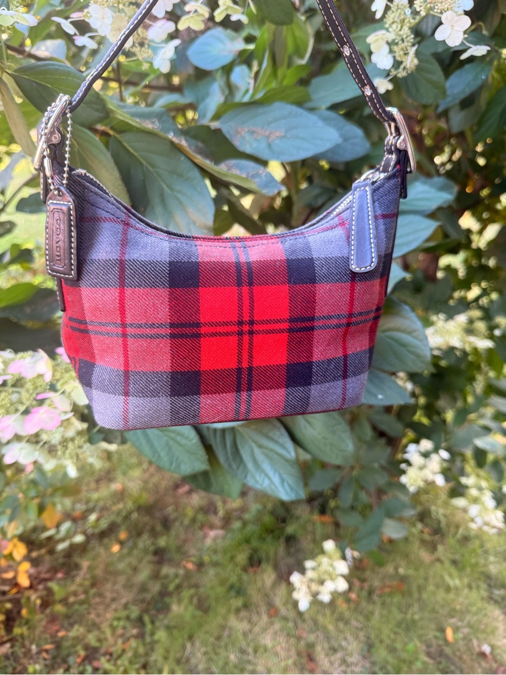Coach Vintage 2001 Wool Plaid Baguette Small Hobo